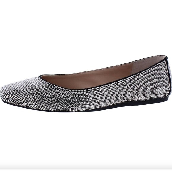 INC  Juney 2 Rhinestone Embellished Square Toe Ballet Flats Silver Size 8 - Picture 1 of 10